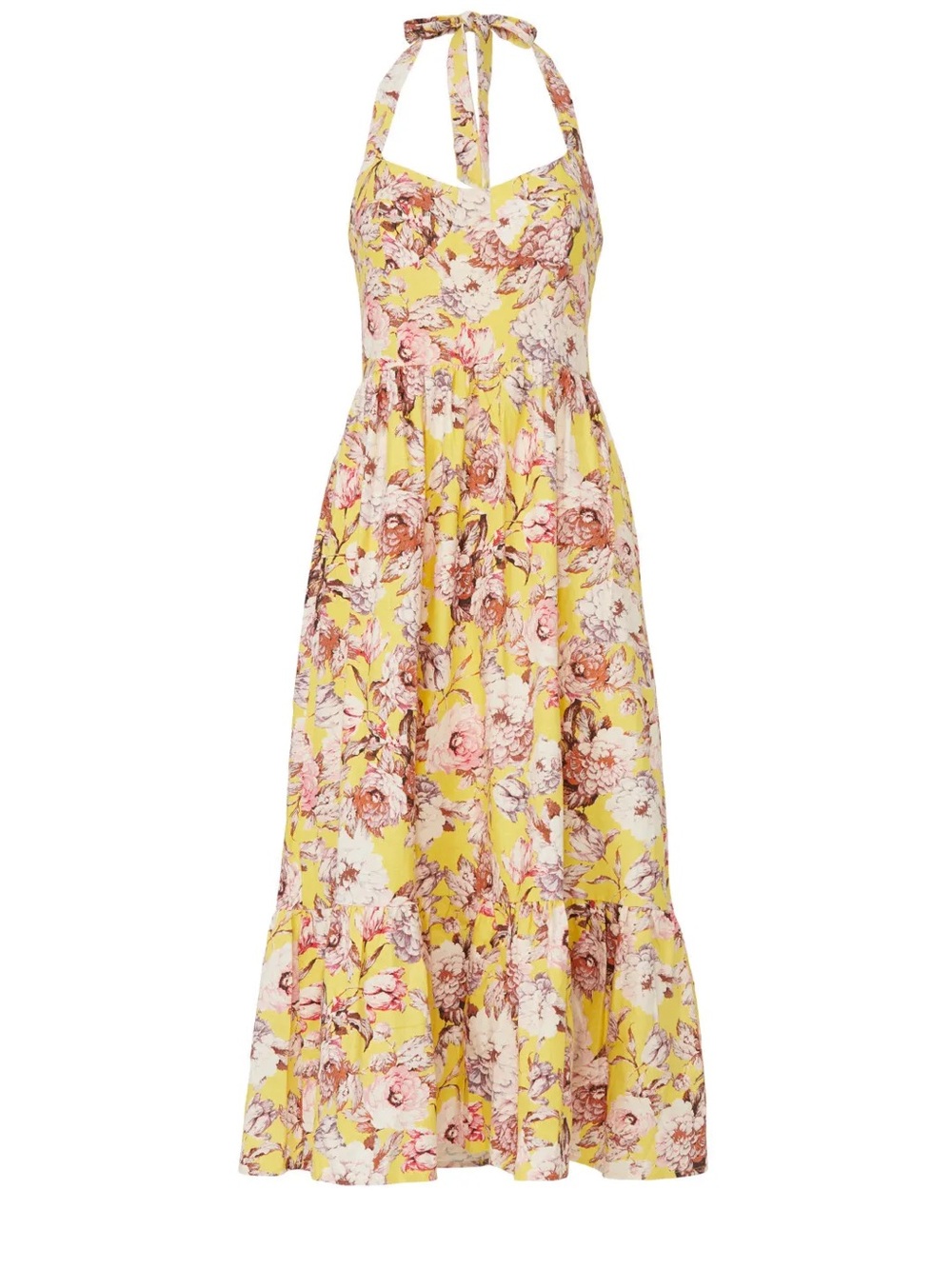 Bardot Yellow Floral Halter Maxi Dress with Pink & Brown Bloom